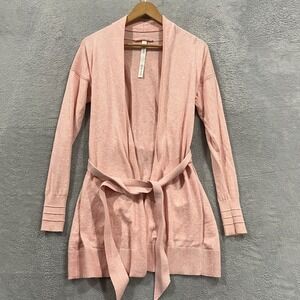Lululemon Womens 0 Cotton Cashmere Knit Wrap Pink Cardigan Sweater with Tie